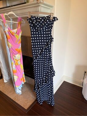 Women’s Navy Polka Dot Ruffle Midi Dress